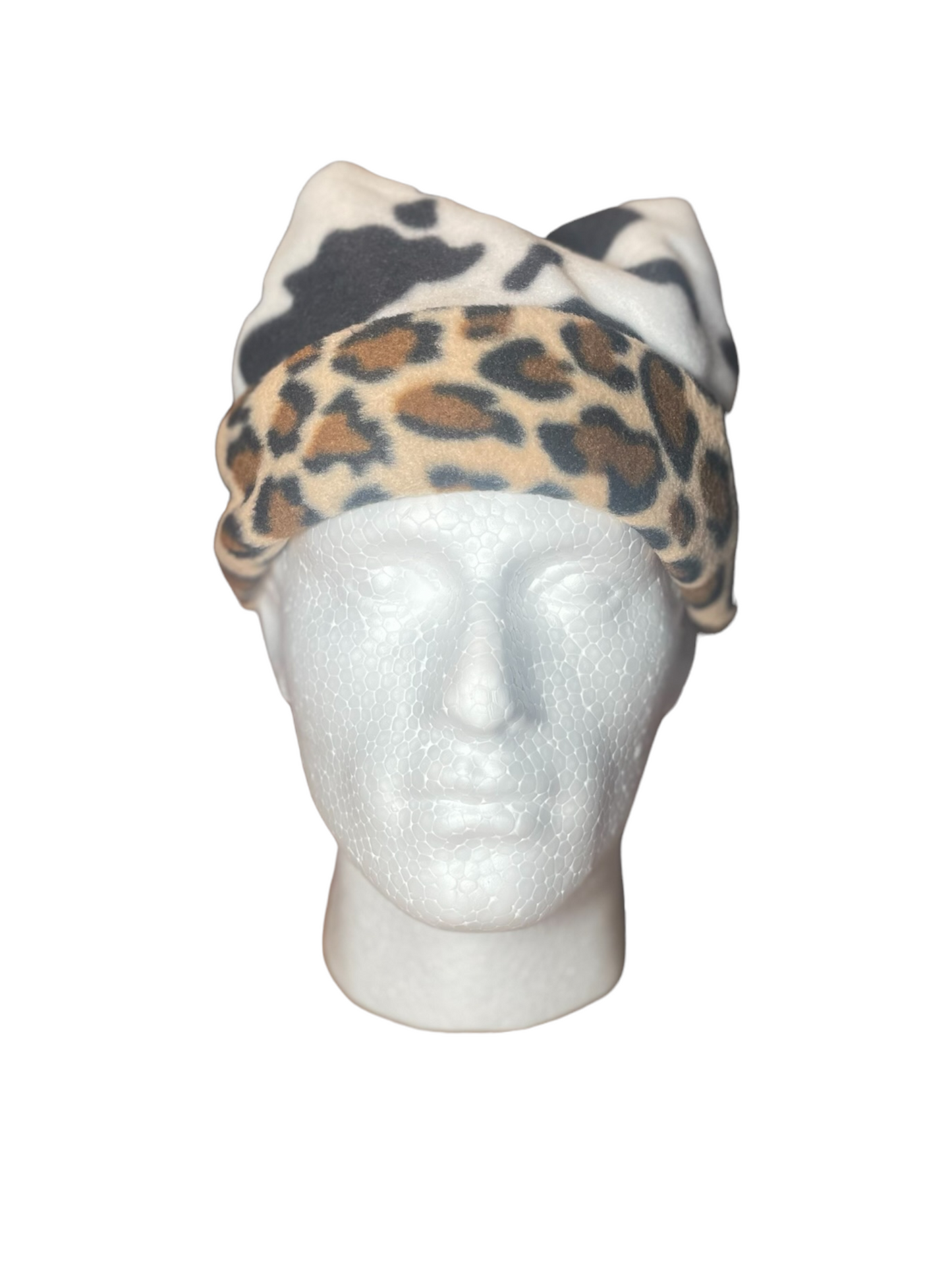 Crown Top Beanie - Cow / Leopard