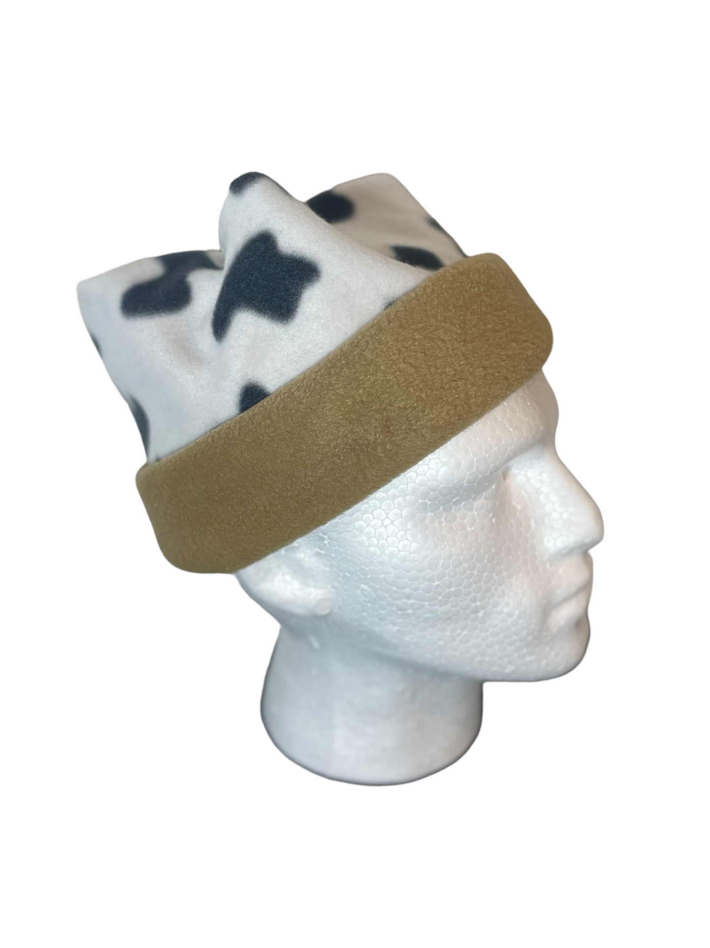Crown Top Beanie - Cow Print/Beige