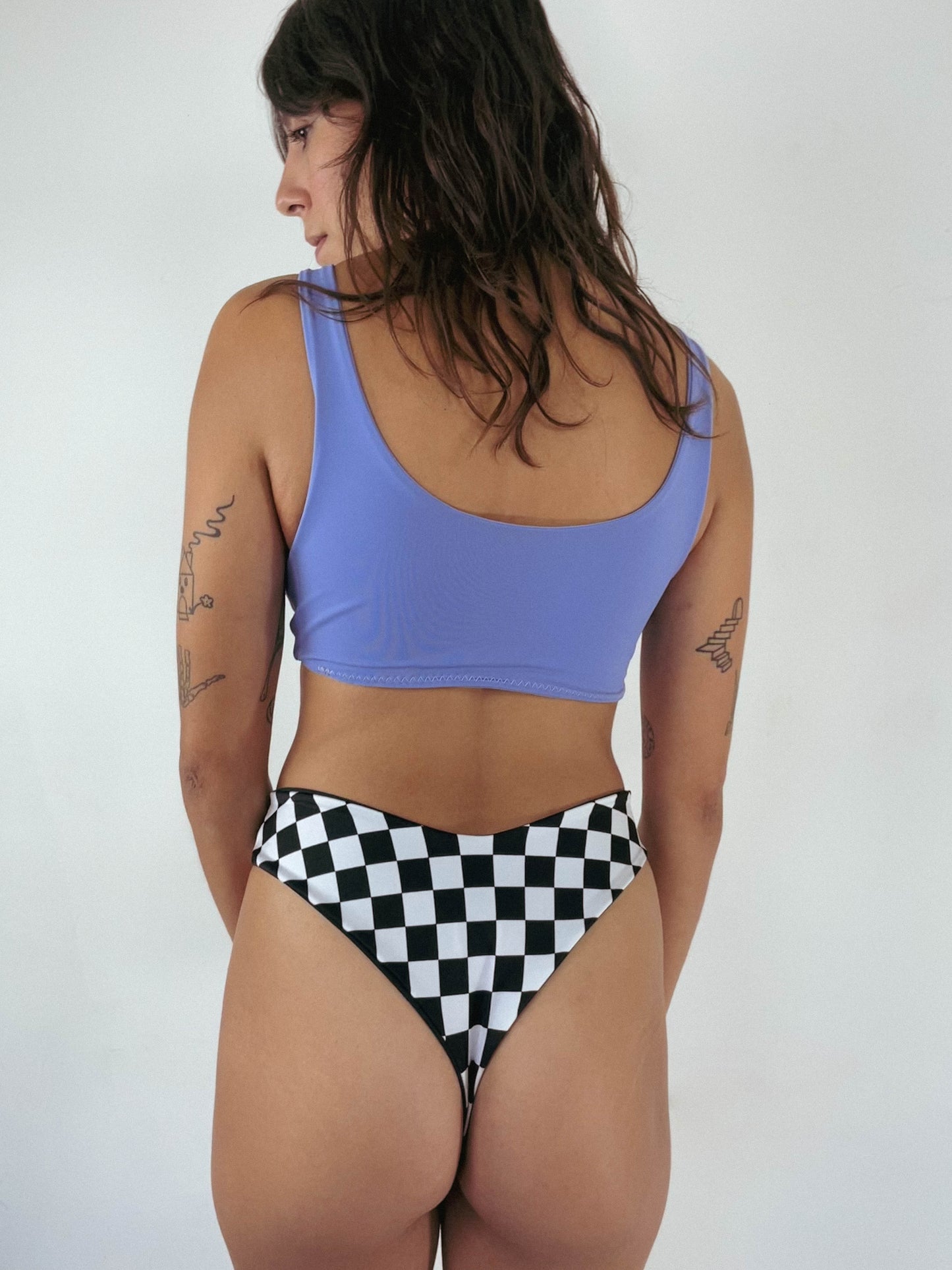 reversible custom tie in front swimwear top in periwinkle