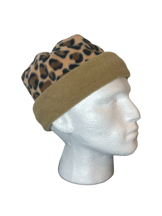 Rounded Top Beanie - Leopard/Beige