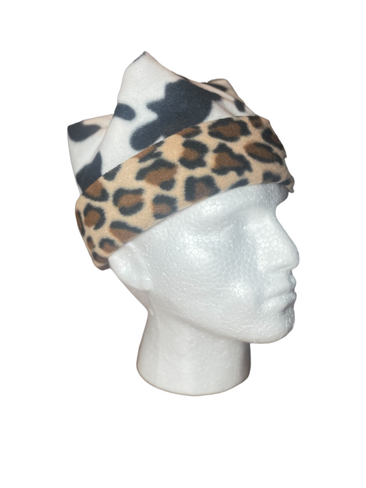 Crown Top Beanie - Cow / Leopard