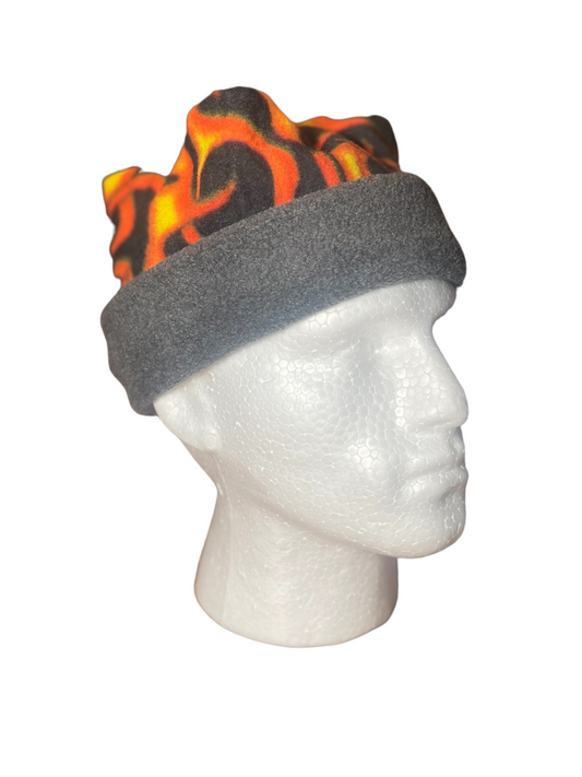 Crown Top Beanie - Flames / Grey