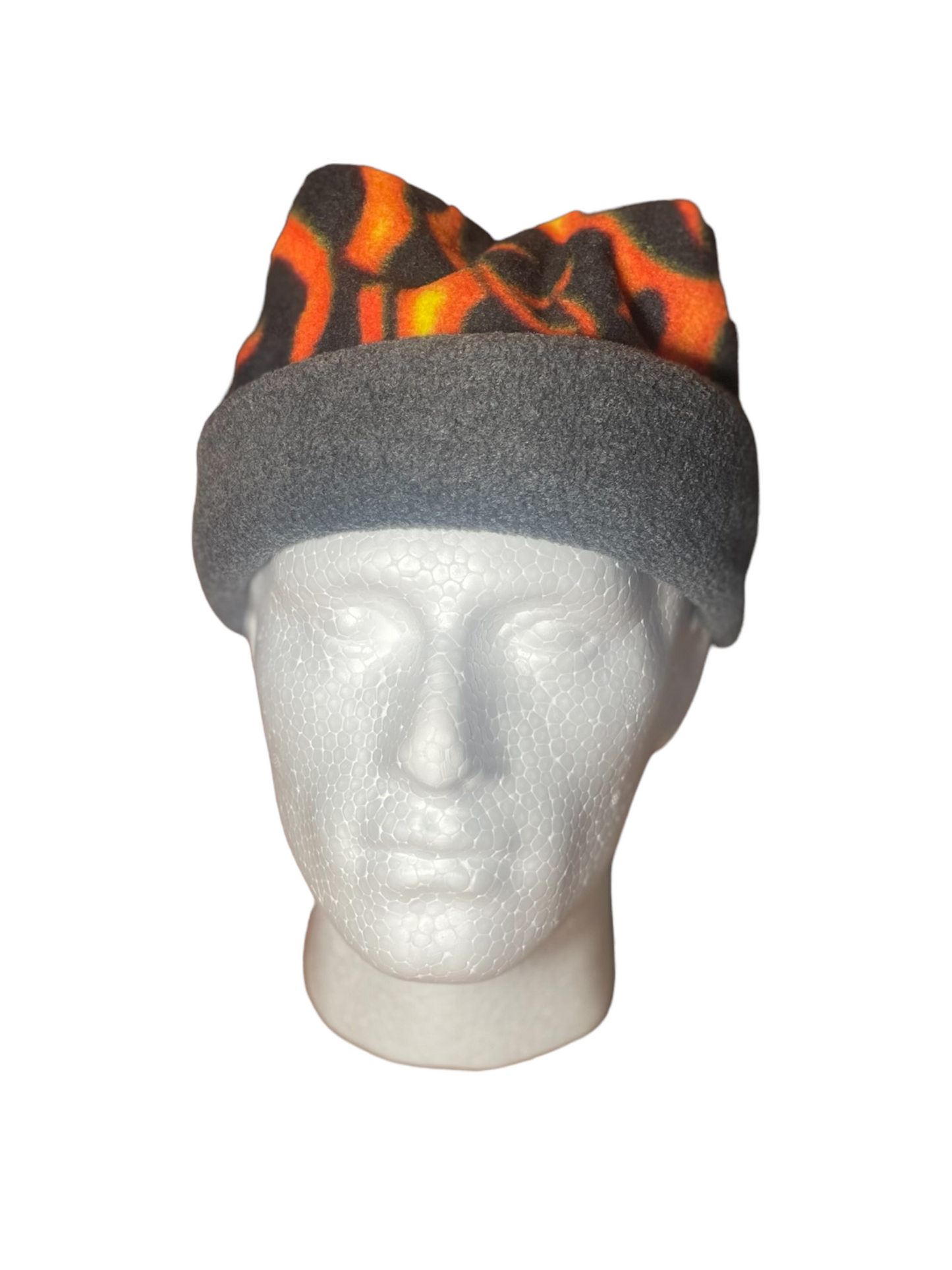Crown Top Beanie - Flames / Grey