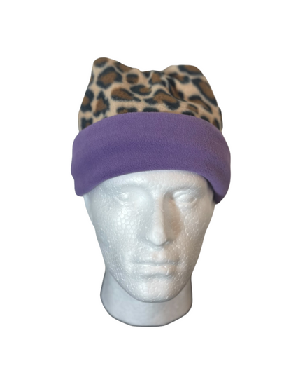 Crown Top Beanie - Leopard/Purple