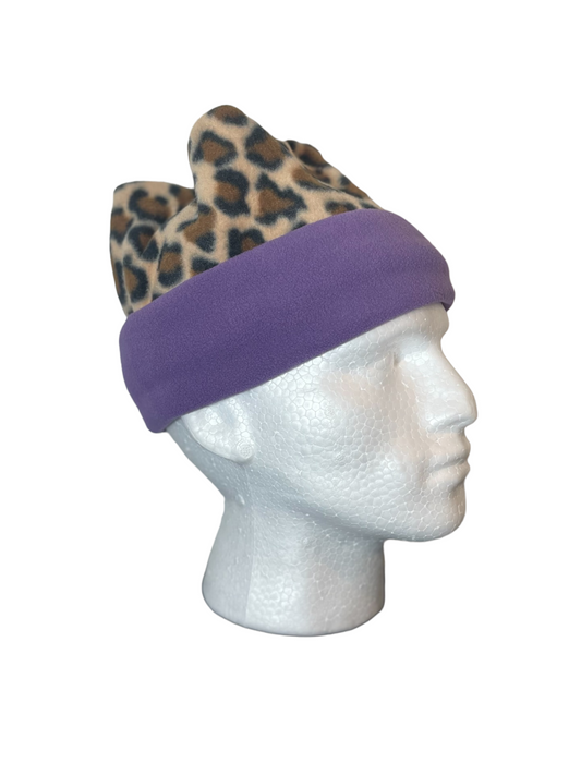 Crown Top Beanie - Leopard/Purple