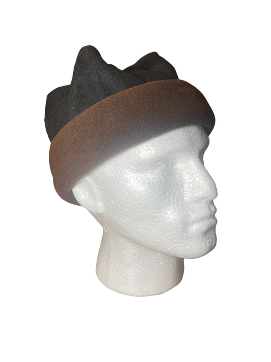 Crown Top Beanie - Black / Brown