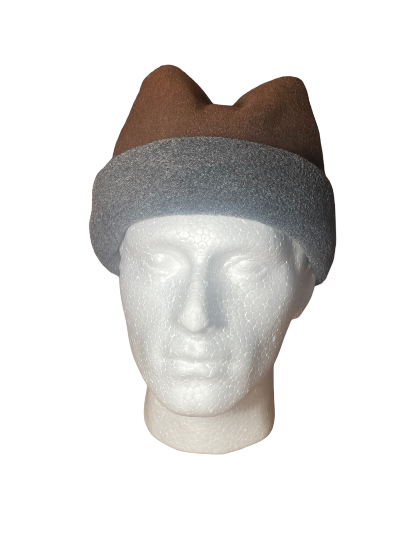 Crown Top Beanie - Grey / Brown