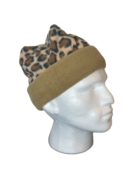 Crown Top Beanie -Leopard/Beige