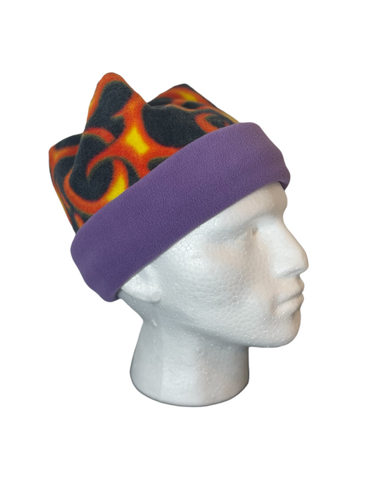 Crown Top Beanie - Flames/Purple