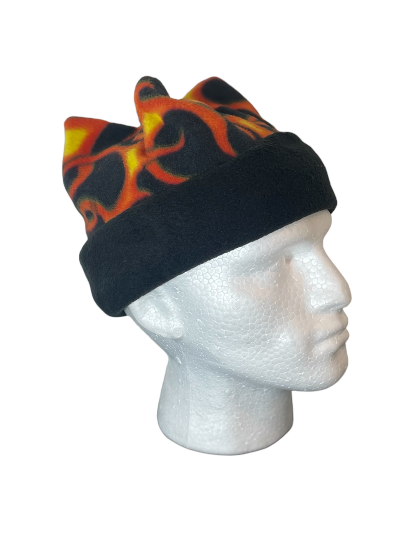 Crown Top Beanie - Black/Flame