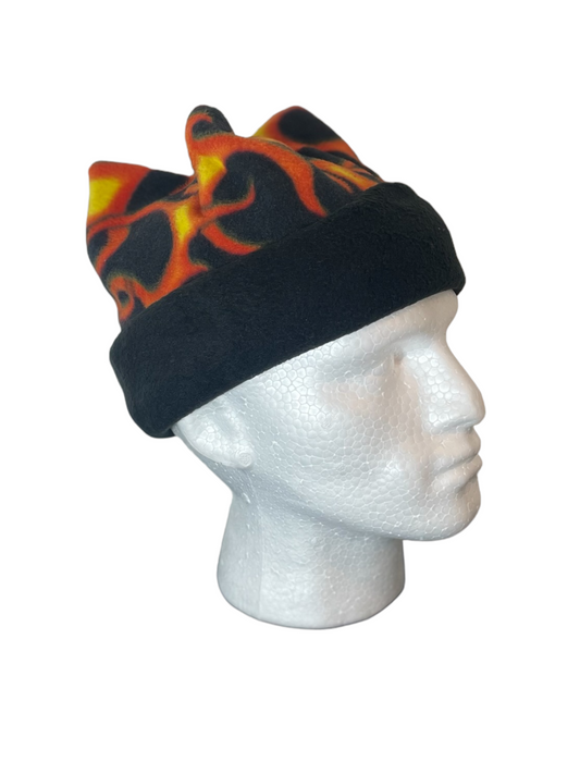 Crown Top Beanie - Black/Flame